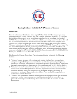 Testing Guidance for SARS-Cov-2 Variants of Concern