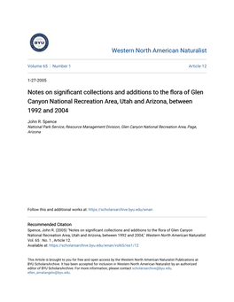 Notes on Significant Collections and Additions to the Flora of Glen Canyon National Recreation Area, Utah and Arizona, Between 1992 and 2004