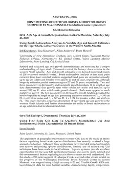 Abstracts – 2008 Joint Meeting of Ichthyologists & Herpetologists Complied by M.A