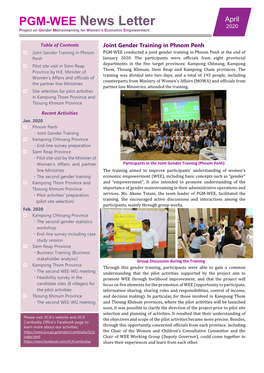 PGM-WEE News Letter April 2020 Project on Gender Mainstreaming for Women’S Economic Empowerment