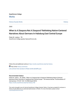 When Is a Diaspora Not a Diaspora? Rethinking Nation-Centered Narratives About Germans in Habsburg East Central Europe