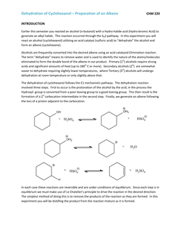 Dehydration of Cyclohexanol – Preparation of an Alkene CHM 220