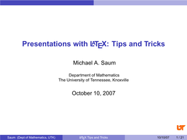 Presentations with LATEX: Tips and Tricks