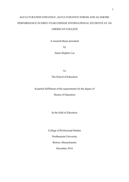 Acculturation Strategy, Acculturative Stress and Academic Performance in First-Year Chinese International Students at American Institutions of Higher Education