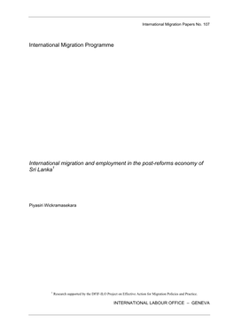 International Migration Programme International Migration and Employment in the Post-Reforms Economy of Sri Lanka