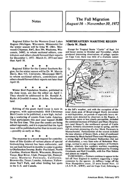 The Fall Migration August 16 - November30, 1972