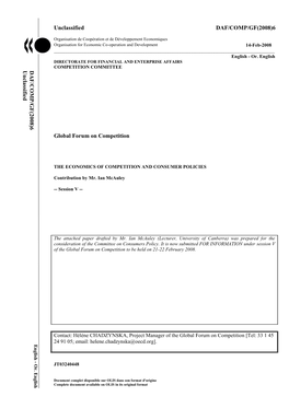 Unclassified DAF/COMP/GF(2008)6 Global Forum on Competition