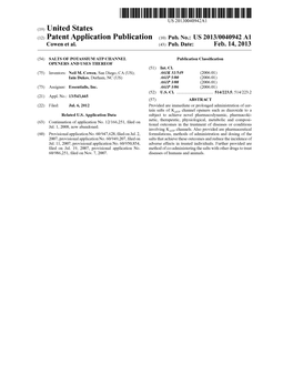 (12) Patent Application Publication (10) Pub. No.: US 2013/0040942 A1 Cowen Et Al