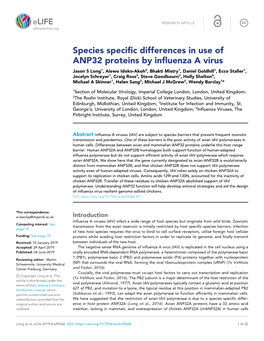 Species Specific Differences in Use of ANP32 Proteins by Influenza a Virus