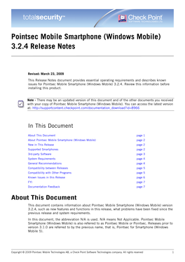 Pointsec Mobile Smartphone (Windows Mobile) 3.2.4 Release Notes