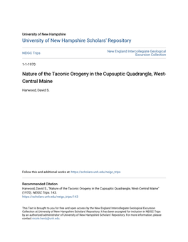 Nature of the Taconic Orogeny in the Cupsuptic Quadrangle, West- Central Maine