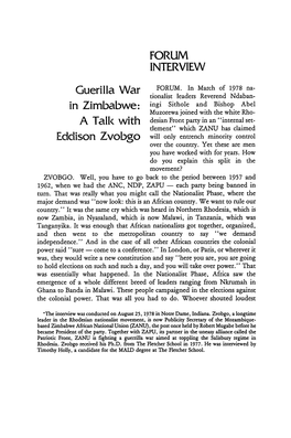 Guerilla War in Zimbabwe: a Talk with Eddison Zvobgo