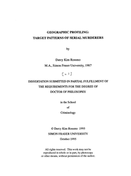 Geographic Profiling : Target Patterns of Serial Murderers