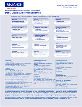 Debt, Liquid & Interval Schemes