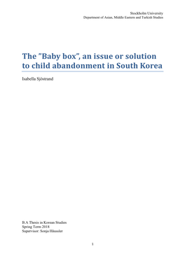 Baby Box”, an Issue Or Solution to Child Abandonment in South Korea