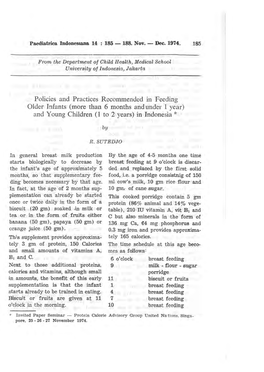 Policies and Practices Recommended in Feeding Older Infants (More Than 6 Months and Under 1 Year) and Young Children ( 1 to 2 Years) in Indonesia *