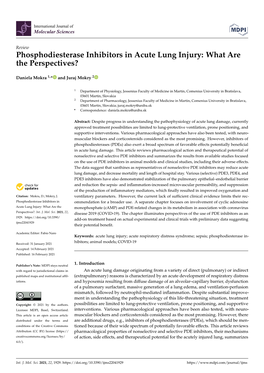 Phosphodiesterase Inhibitors in Acute Lung Injury: What Are the Perspectives?