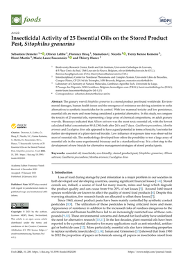 Insecticidal Activity of 25 Essential Oils on the Stored Product Pest, Sitophilus Granarius