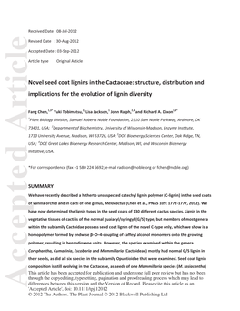 Novel Seed Coat Lignins in the Cactaceae