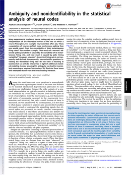 Ambiguity and Nonidentifiability in the Statistical Analysis of Neural Codes