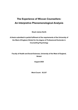 The Experience of Wiccan Counsellors: an Interpretive Phenomenological Analysis