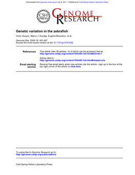 Genetic Variation in the Zebrafish