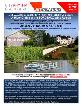A River Cruise of the BORDEAUX Wine Region October 21 to October
