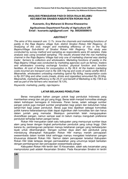Analisis Pemasaran Padi Di Desa Raja Bejamu Kecamatan Sinaboi Kabupaten Rokan Hilir (Kusnanto, Evy Maharani & Shorea Khaswarina)