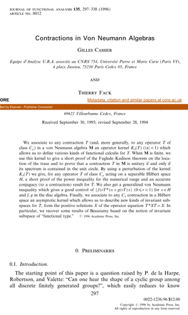 Contractions in Von Neumann Algebras