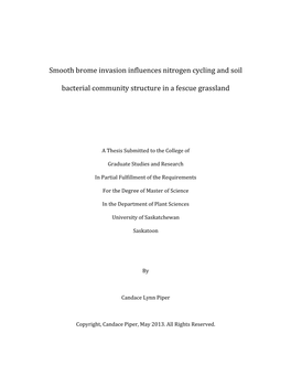 Smooth Brome Invasion Influences Nitrogen Cycling and Soil Bacterial Community Structure in a Fescue Grassland