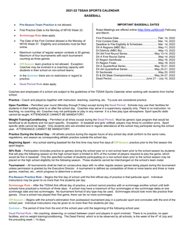 2021-22 Tssaa Sports Calendar Baseball