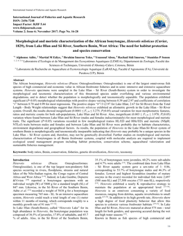 Morphological and Meristic Characterization of the African Bonytongue, Heterotis Niloticus