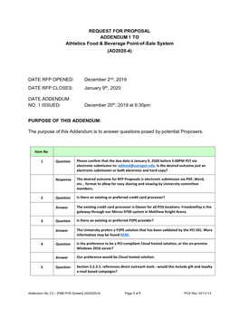 REQUEST for PROPOSAL ADDENDUM 1 to Athletics Food & Beverage Point-Of-Sale System (AD2020-4)