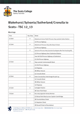 Blakehurst/Sylvania/Sutherland/Cronulla to Scots– TSC 12 13