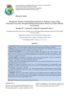 Prognostic Factors of Polytrauma Patients in Intensive Care of The