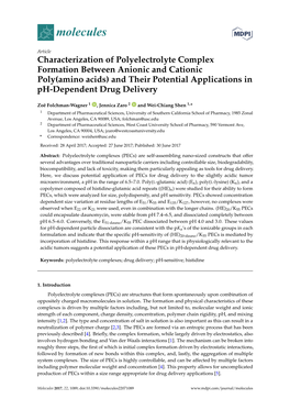 Characterization of Polyelectrolyte Complex Formation Between Anionic and Cationic Poly(Amino Acids) and Their Potential Applications in Ph-Dependent Drug Delivery