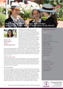 Principal Our Lady of Sion College Newsletter