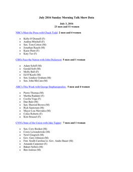 July 2016 Sunday Morning Talk Show Data