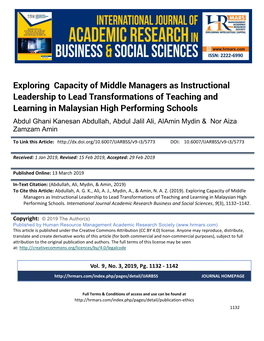 Exploring Capacity of Middle Managers As Instructional Leadership to Lead Transformations of Teaching and Learning in Malaysian High Performing Schools