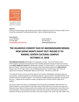 The Hilarious Comedy Duo of #Imomsohard Brings New Show Mom's Night Out: Round 2! to Kimmel Center Cultural Campus October 1