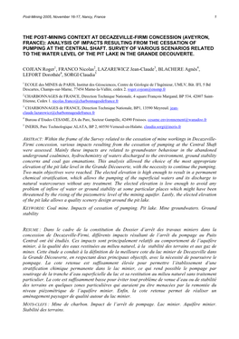 The Post-Mining Context at Decazeville-Firmi Concession (Aveyron, France): Analysis of Impacts Resulting from the Cessation of Pumping at the Central Shaft