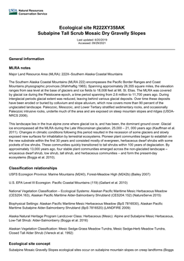 Ecological Site R222XY358AK Subalpine Tall Scrub Mosaic Dry Gravelly Slopes