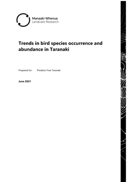 Trends in Bird Species Occurrence and Abundance in Taranaki