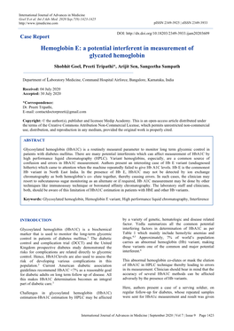 Hemoglobin E: a Potential Interferent in Measurement of Glycated Hemoglobin