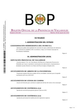 BOLETÍN OFICIAL DE LA PROVINCIA DE VALLADOLID Número 2021/46 Martes, 09 De Marzo De 2021