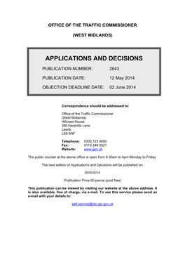 Applications and Decisions: West Midlands: 12 May 2014