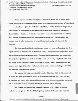 From the Office of Public Relations Massachusetts Institute of Technology for IMMEDIATE RELEASE Cambridge, Massachusetts 02139 Tel: UN 4-6900, Ext