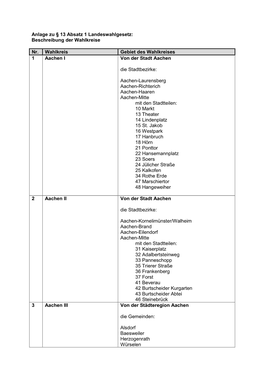 Anlage Zu § 13 Absatz 1 Landeswahlgesetz: Beschreibung Der Wahlkreise