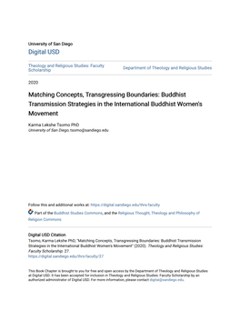 Buddhist Transmission Strategies in the International Buddhist Women's Movement