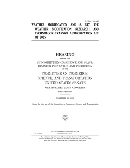 Weather Modification and S. 517, the Weather Modification Research and Technology Transfer Authorization Act of 2005 Hearing